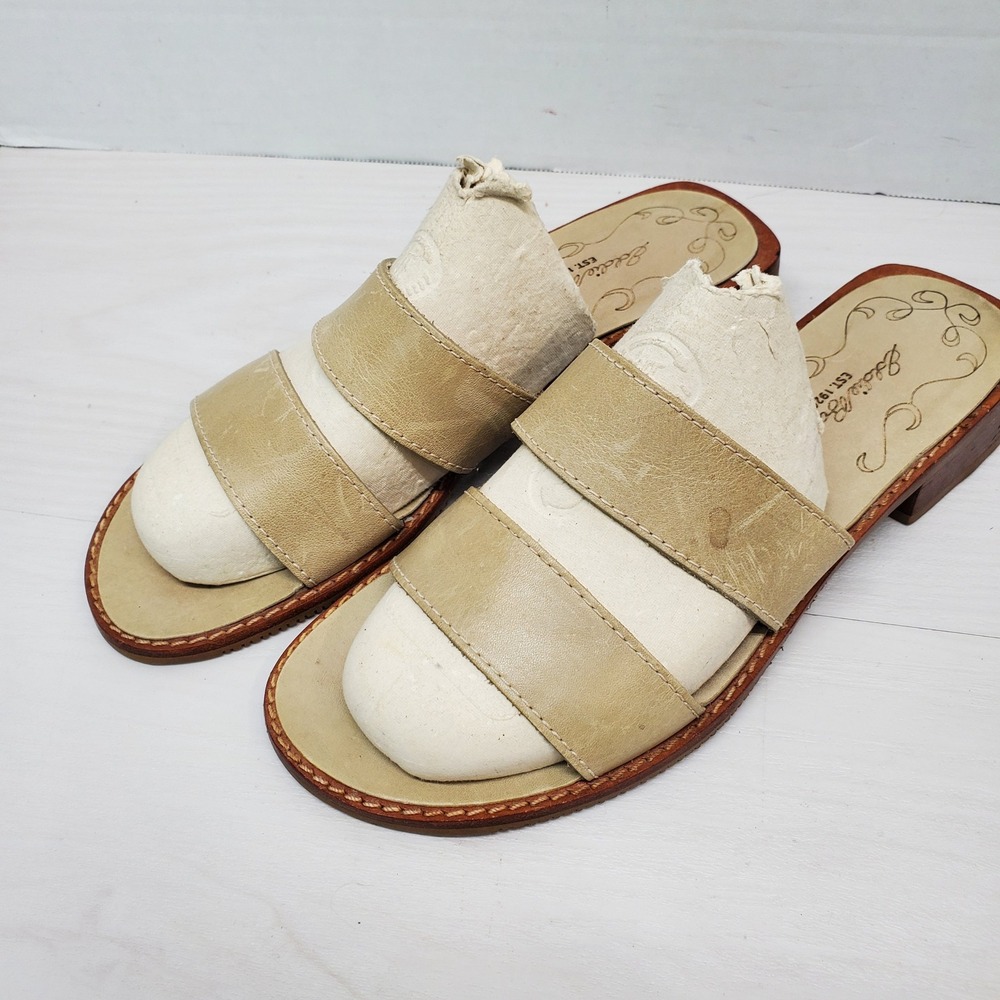 Eddie Bauer Women's Beige Leather Slip On Slide Sandals Comfort Size 9 M